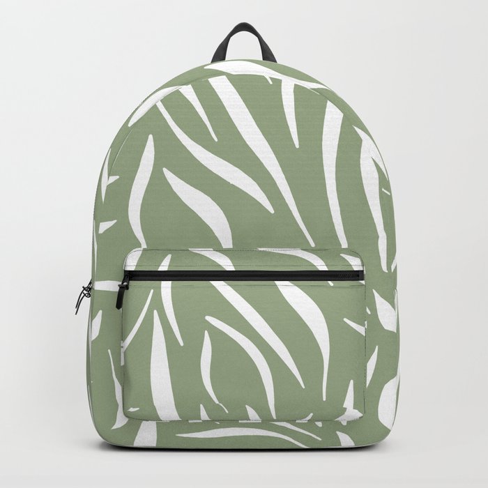 Sage Green Abstract Leaf Pattern Backpack