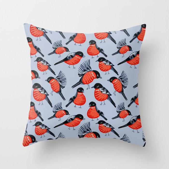 Bullfinches, winter bird, red bird Throw Pillow