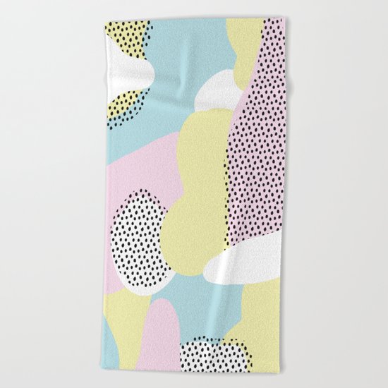 Candy Pink Blue Blobs & Dots Pattern Beach Towel