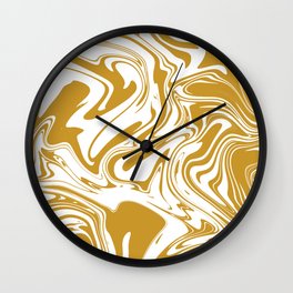 Liquid Contemporary Abstract Yellow Ochre and White Swirls - Retro Liquid Swirl Pattern Wall Clock
