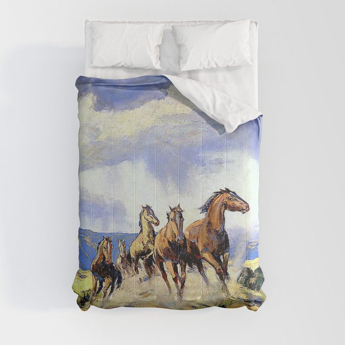 “Wild Horses of Nevada” by Carl Oscar Borg Comforter
