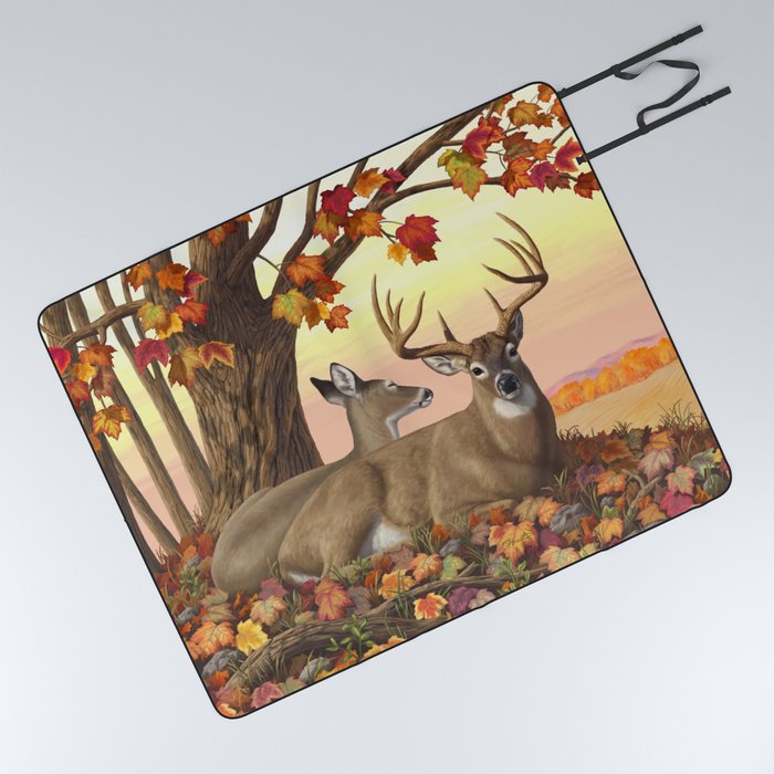 Whitetail Deer Doe Trophy Buck Maple Trees Fall Colors Picnic