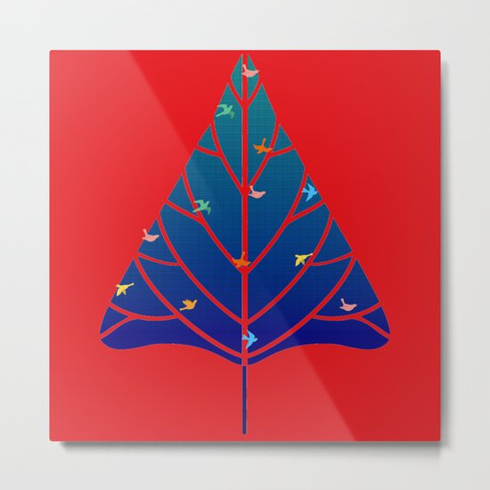 Tree with birds (blue-red) Metal Print