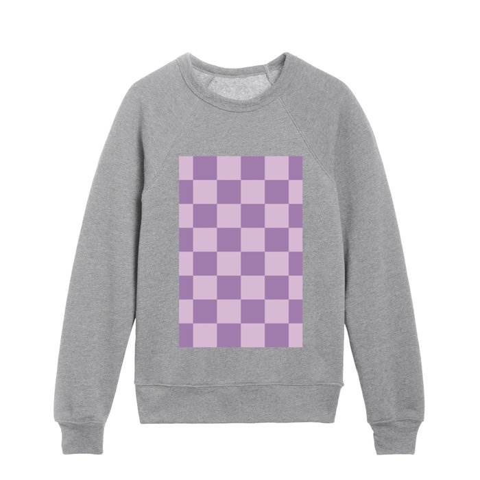 Checkerboard Check Geometric Checked Pattern in Double Lavender Lilac Purple Kids Crewneck