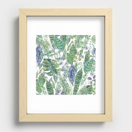 Watercolor green exotic leaves. Recessed Framed Print