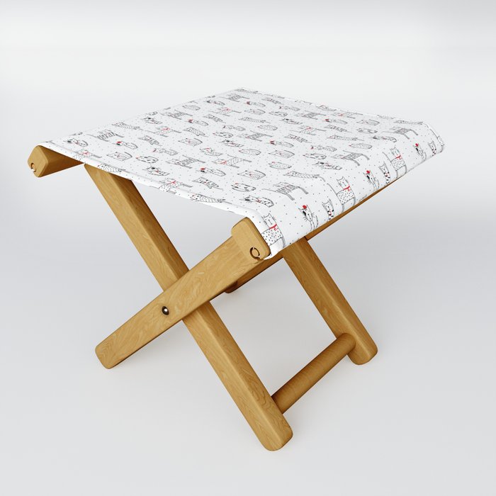 Funny cats with red bows and heart Folding Stool