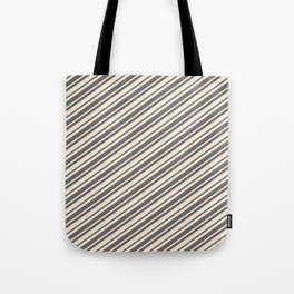 [ Thumbnail: Beige and Dim Gray Colored Lines/Stripes Pattern Tote Bag ]