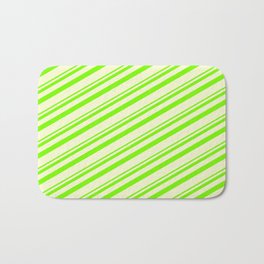 [ Thumbnail: Green and Light Yellow Colored Lined/Striped Pattern Bath Mat ]