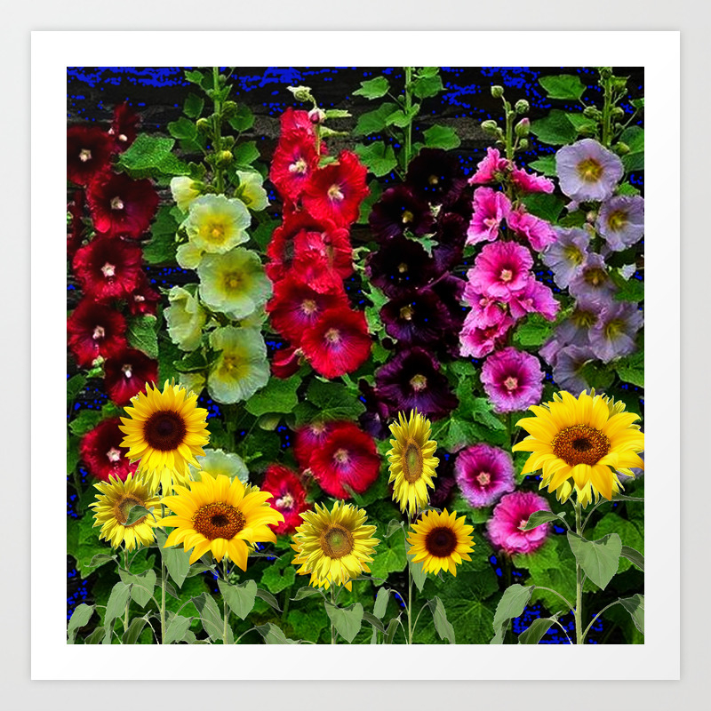 English Hollyhocks Sunflower Garden Art Print By Sharlesart Society6