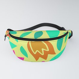Pink Tulips And Green Leaves Pattern On Yellow Fanny Pack