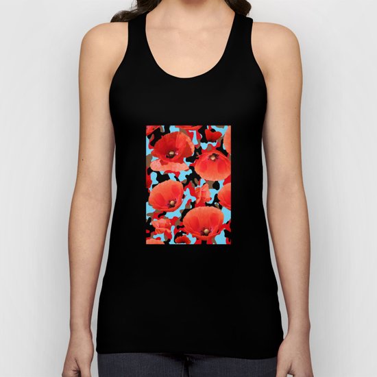 Poppie Camouflage Red Blue -Living Hell Unisex Tank Top