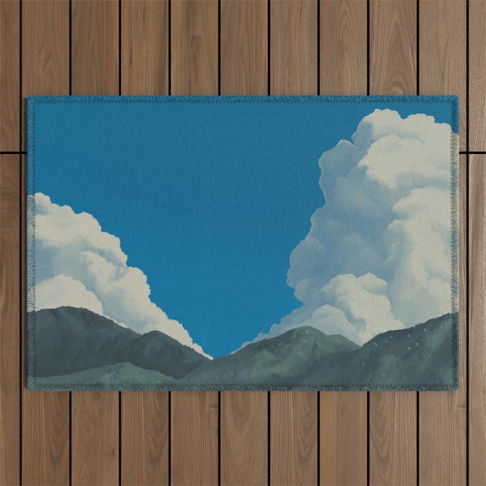 Puffy Anime-style Clouds Outdoor Rug