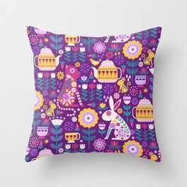 Mad Tea Party - Purple Throw Pillow