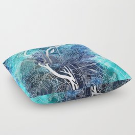 Lyon Map Navy Blue Turquoise Watercolor Marseille France City Map Floor Pillow