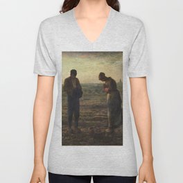 The Angelus by Jean Francois Millet V Neck T Shirt