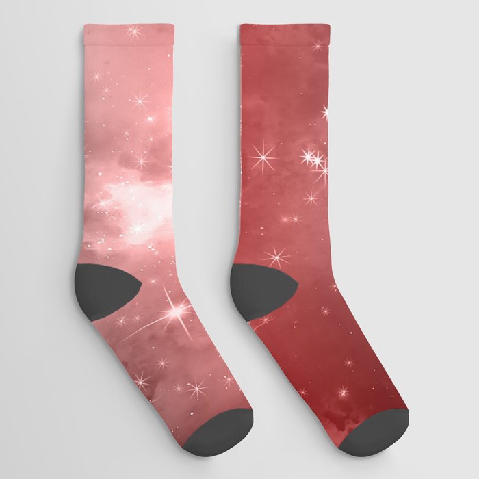 Red and Grey Galaxy space  Socks