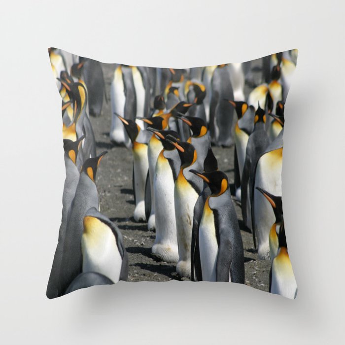 King Penguin Group Standing in a Row Throw Pillow