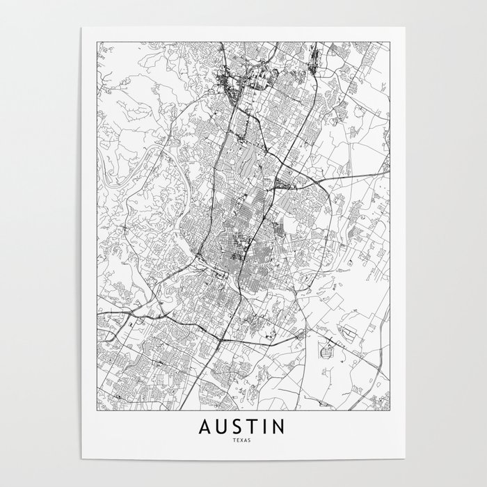 Austin White Map Poster