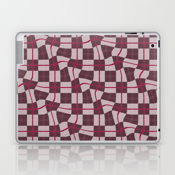 Wine Red Warped Checkerboard Grid Illustration Laptop & iPad Skin