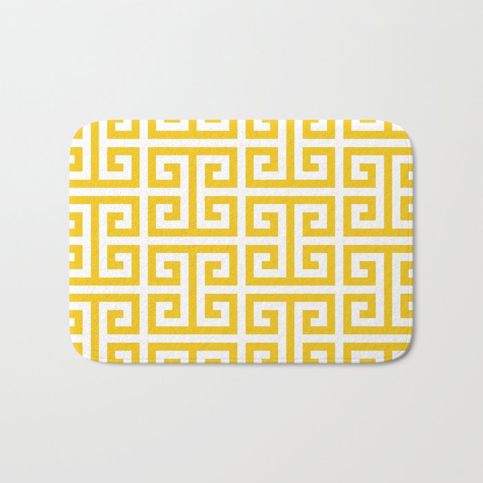 Large Gold and White Greek Key Pattern Bath Mat