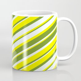 [ Thumbnail: Yellow, Green & Mint Cream Colored Lined Pattern Coffee Mug ]