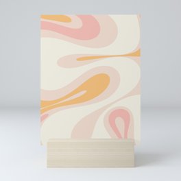 Mellow Flow Retro 60s 70s Abstract Pattern Pale Pink and Mustard Mini Art Print
