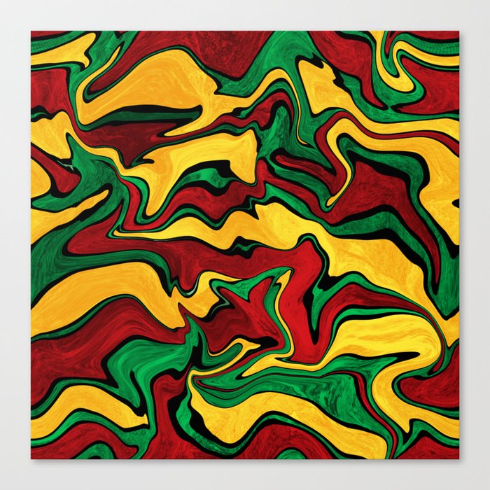 Rasta abstract fluid art, reggae colors liquid marble pattern Canvas Print
