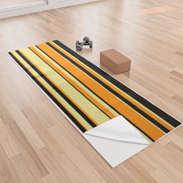 [ Thumbnail: Dark Orange, Black, and Tan Colored Lines Pattern Yoga Towel ]