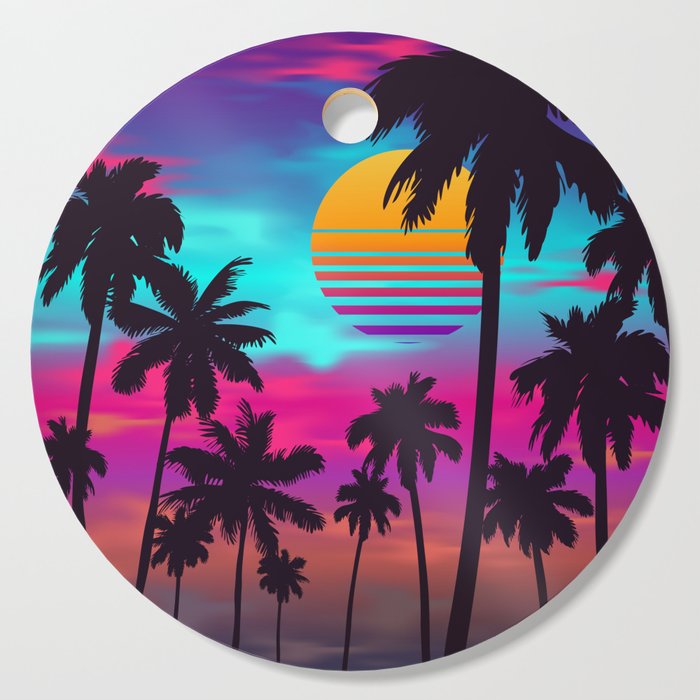 Gorgeous Crimson Sunset Synthwave Cutting Board