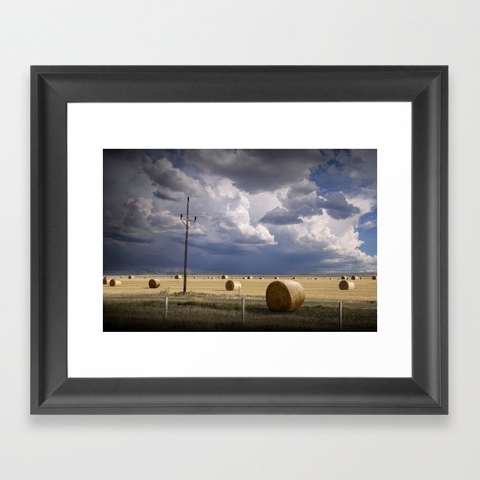 Summer Hay Bale Harvest in Late Afternoon Framed Art Print