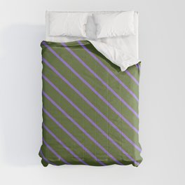 [ Thumbnail: Purple & Dark Olive Green Colored Striped Pattern Comforter ]