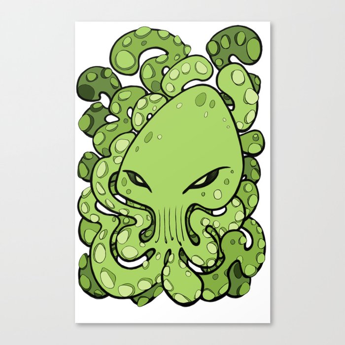 Octopus Squid Kraken Cthulhu Sea Creature Green Canvas Print By Bignoseart