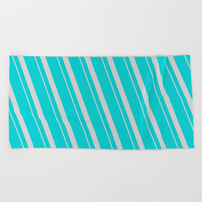 Dark Turquoise & Light Gray Colored Lines/Stripes Pattern Beach Towel
