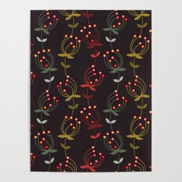 cute flowers on dark background - mauve Poster