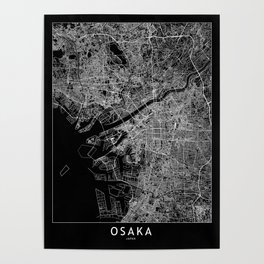 Osaka Black Map Poster