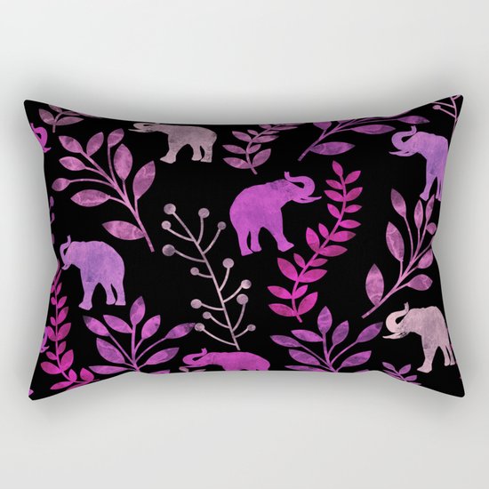 Watercolor Flowers & Elephants III Rectangular Pillow