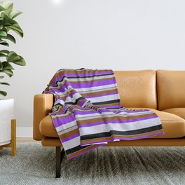 [ Thumbnail: Grey, Brown, Purple, Lavender & Black Colored Pattern of Stripes Throw Blanket ]