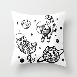 Kitty Cats Flying in Space - Kittens Throw Pillow