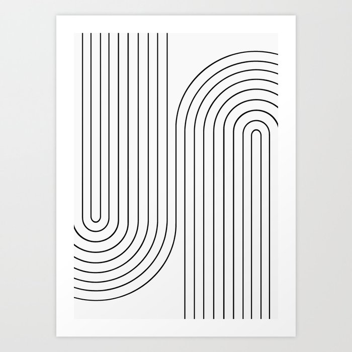 Minimal Line Curvature I Black and White Mid Century Modern Arch Abstract Art Print