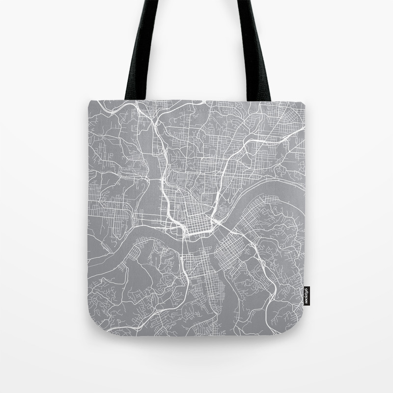 Cincinnati Map Ohio Usa Pewter Tote Bag By Mainstreetmapscolor Society6