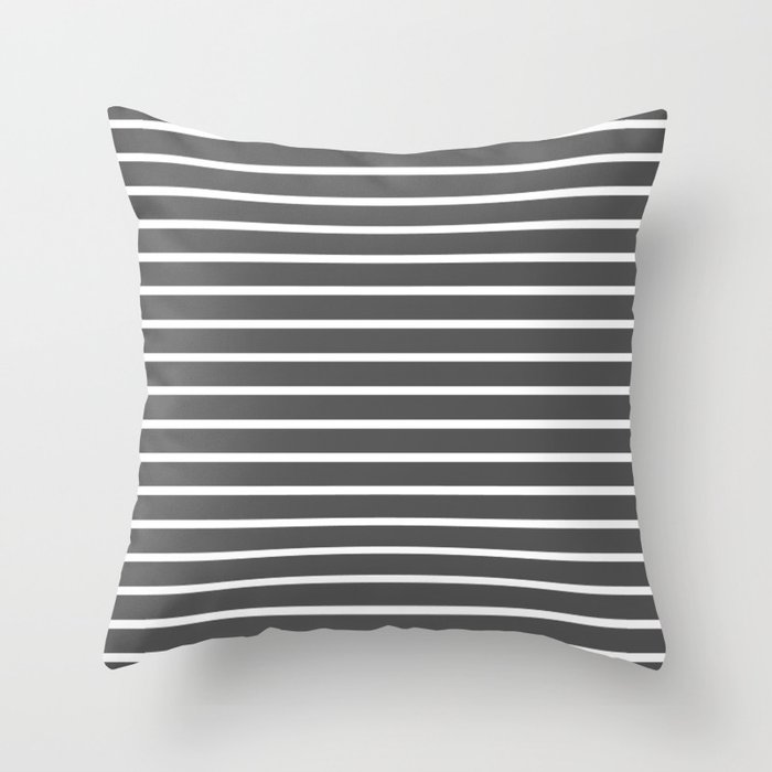 Dark Grey and White Horizontal Stripes Pattern Throw Pillow