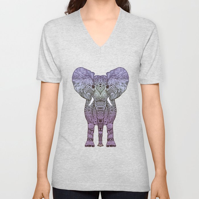 PURPLE ELEPHANT ON DOTS V Neck T Shirt