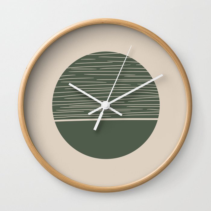 Minimalistic Art, Green Circle With Organic Lines  Wall Clock