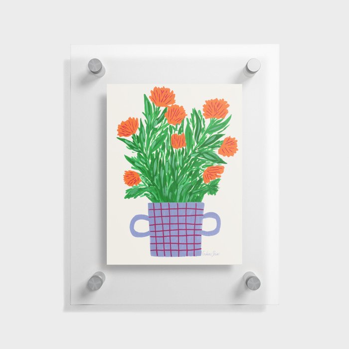 Orange Flowers in a Pot Floating Acrylic Print