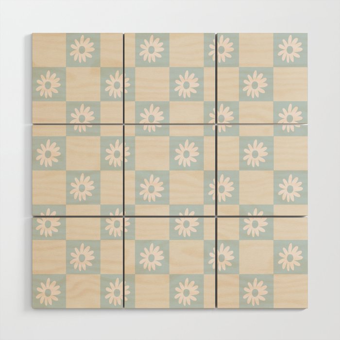 Retro Floral Checkered Pattern Wood Wall Art