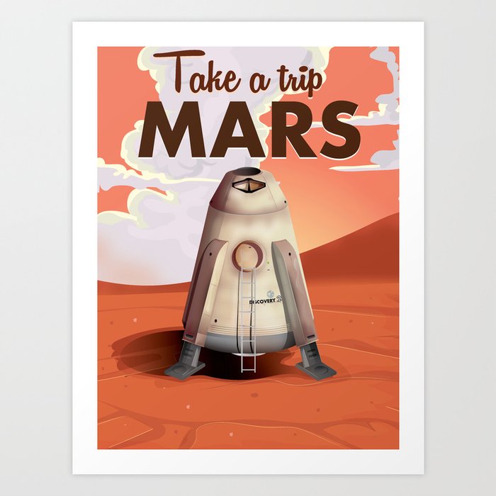 Visit Mars Red planet vintage travel poster Art Print