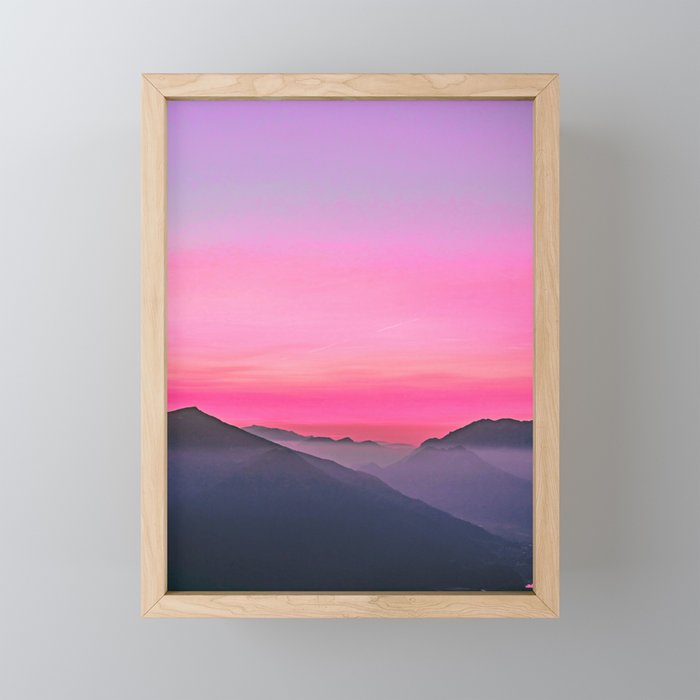  Pink Sunset Sky at Mountains Framed Mini Art Print