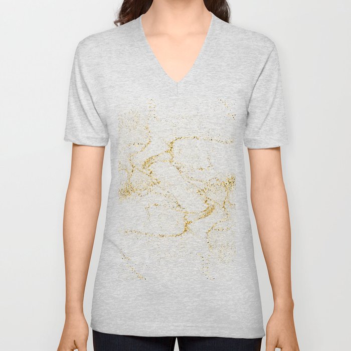 Gold Glitter - White Background V Neck T Shirt