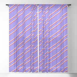 [ Thumbnail: Medium Slate Blue, Beige, and Crimson Colored Stripes Pattern Sheer Curtain ]