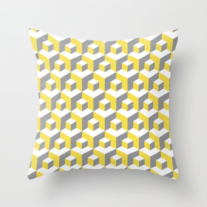 lluminating yellow and ultimate gray seamless isometric pattern. Grey, white and yellow abstract endless isometric background. Seamless geometric pattern. illustration Throw Pillow